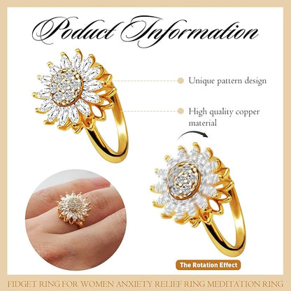 Anillo Girasol Giratorio + Caja de Regalo