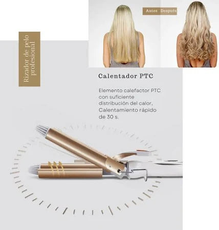 NUEVO WAVE3 PRO, RIZADOR ONDULADOR CON 3 CILINDROS