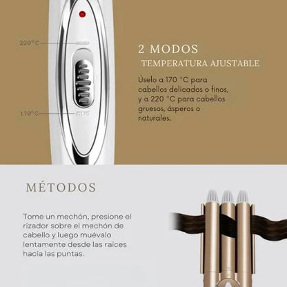 NUEVO WAVE3 PRO, RIZADOR ONDULADOR CON 3 CILINDROS